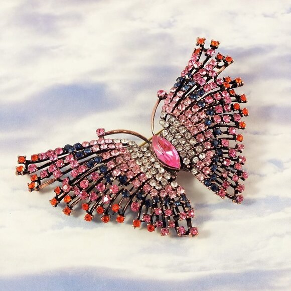 Large Pink Butterfly Brooch Colourful Butterfly Brooch Pin - Picture 1 of 13